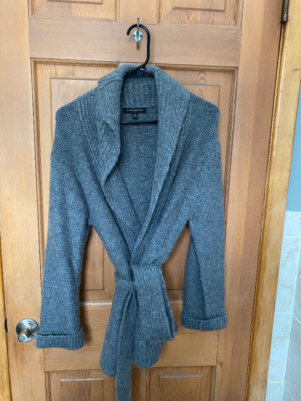 Banana Republic Knit Cardigan Sweater Gray Belted Shawl Collar Women's M